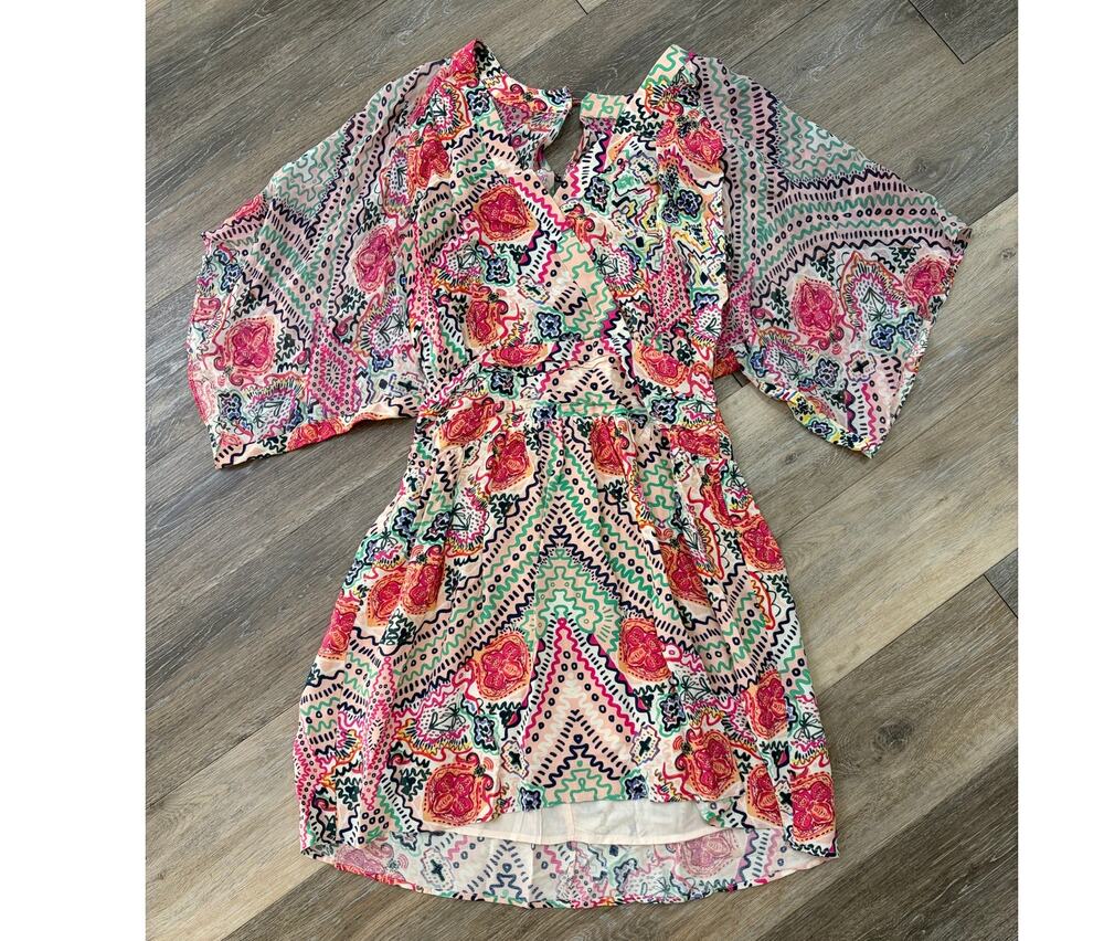Maeve Anthropologie Boho Tunic Dress Paisley Print Flutter Sleeve Size 2